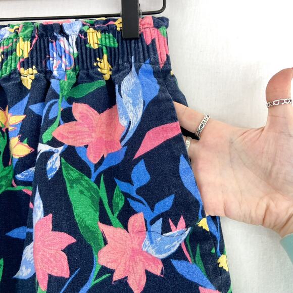 J. Crew Women's Linen Blend Navy Blue Pink Floral Elastic Waist Skirt size 2 - Picture 5 of 7